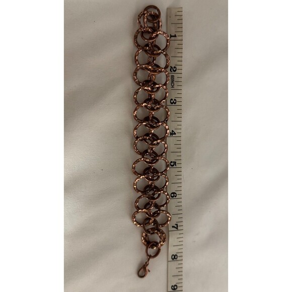 Celtic Solid Copper Chunky Wide Rings Bracelet Double Strand Hammered Jewelry - Picture 5 of 5